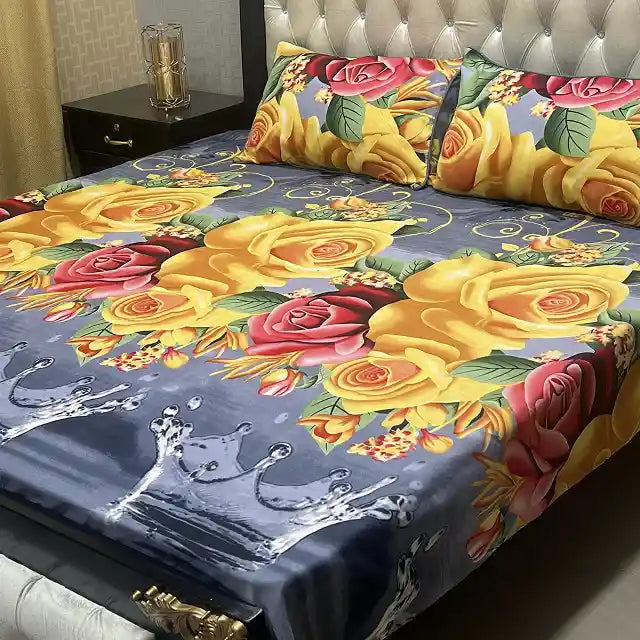 Printed Double Bed Sheet with Pillow Covers